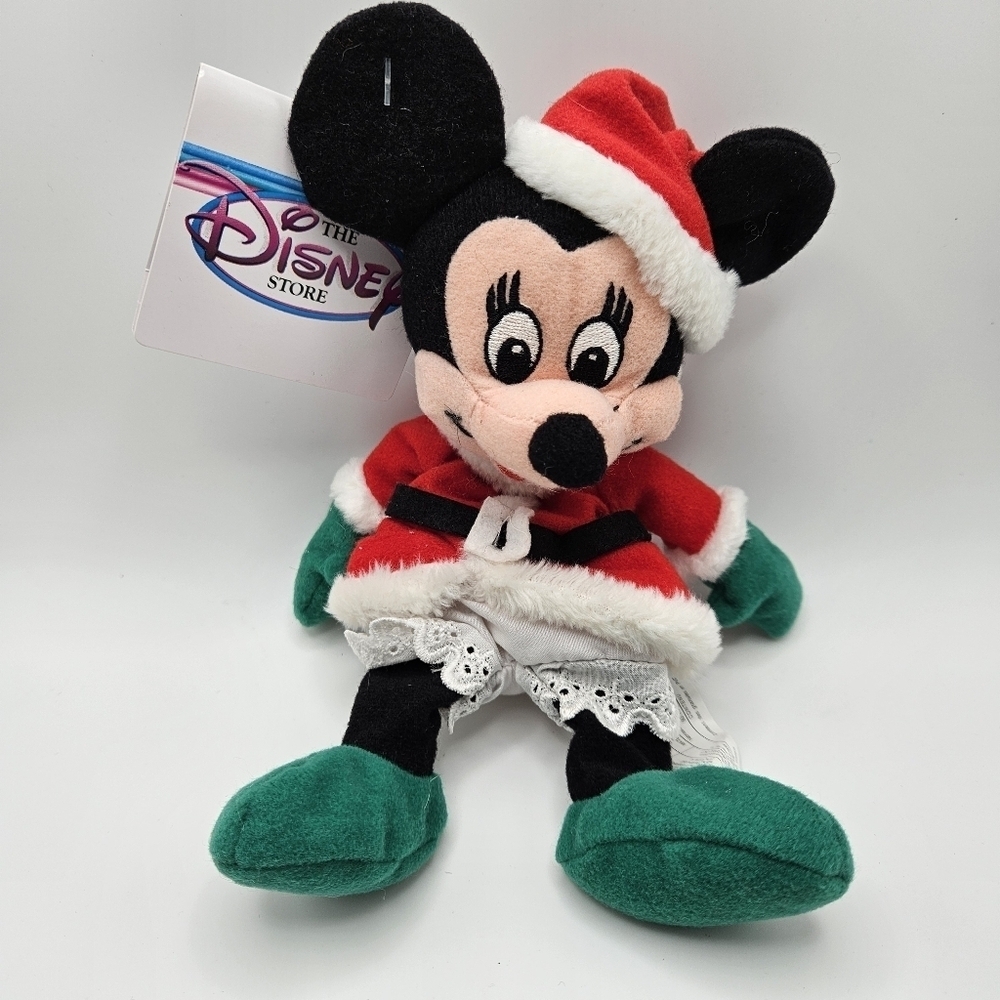 NEW VINTAGE Disney Store Minnie Mouse Santa Claus Christmas Mini Bean Bag Plush